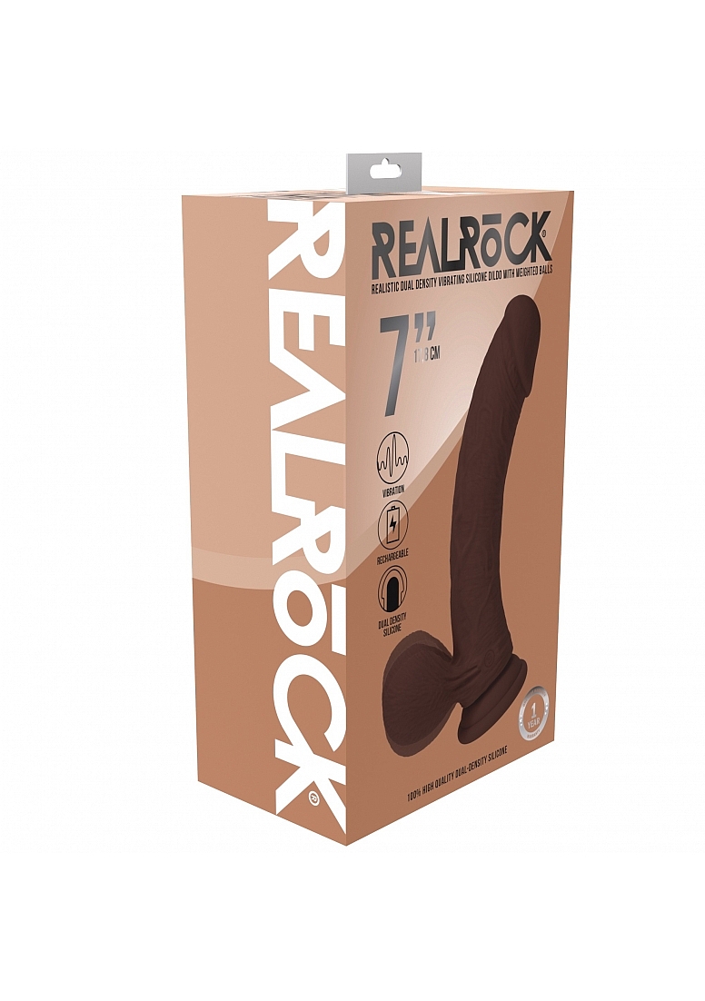 REALROCK RECHARGEABLE DUAL LAYERED VIBRATING CURVED 7IN W/BALLS BROWN