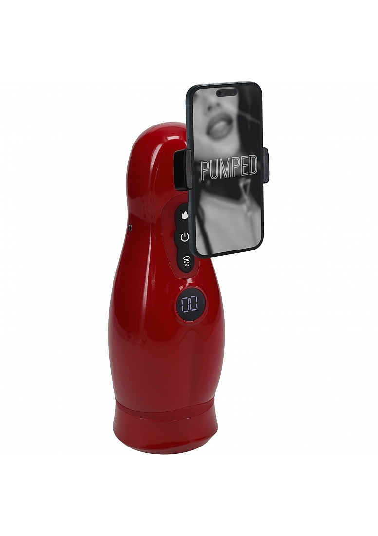 PUMPED VIRTUO MASTURBATOR SUCTION VIBRATION PHONE ATTACHMENT METALLIC RED