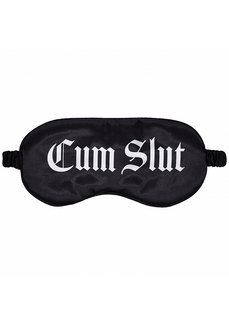 OUCH CUM SLUT PRINTED MASK SATIN BLACK