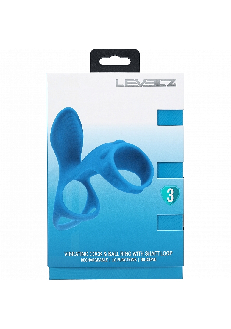 LEVELZ VIBRATING SILICONE COCK & BALL RING W/SHAFT LOOP TEAL