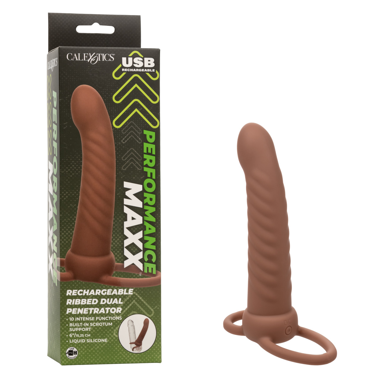 PERFORMANCE MAXX RIBBED DUAL PENETRATOR BROWN